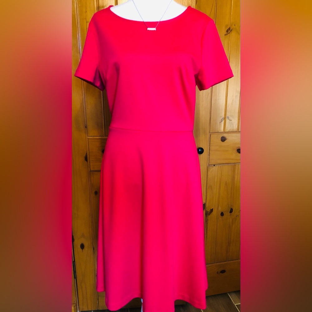 Talbots sz 8 pink stretch knit, fit and flare dress mid length women's